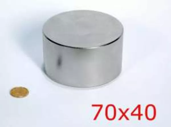 Неодимовый магнит D70 x H40 магнитная сила 200 кг.